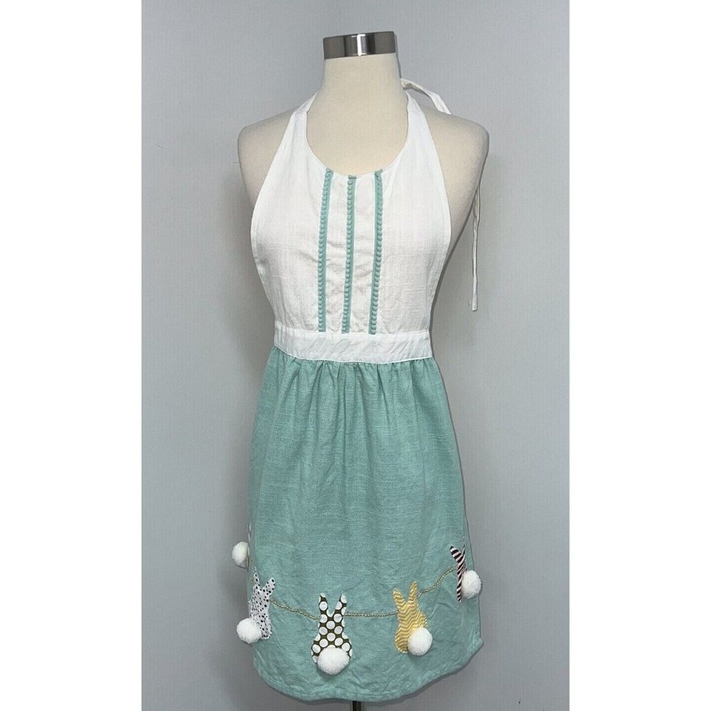 Easter Bunny Rabbit Appliqued Spring Baking Cooking Bib Apron White Mint Green